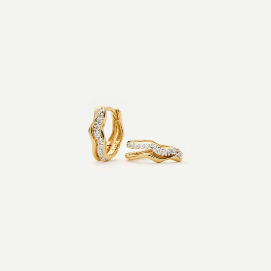 Molten Snow Fine Diamond Double Mini Hoop Earrings | 14ct Solid Gold/Diamond Earrings Missoma 