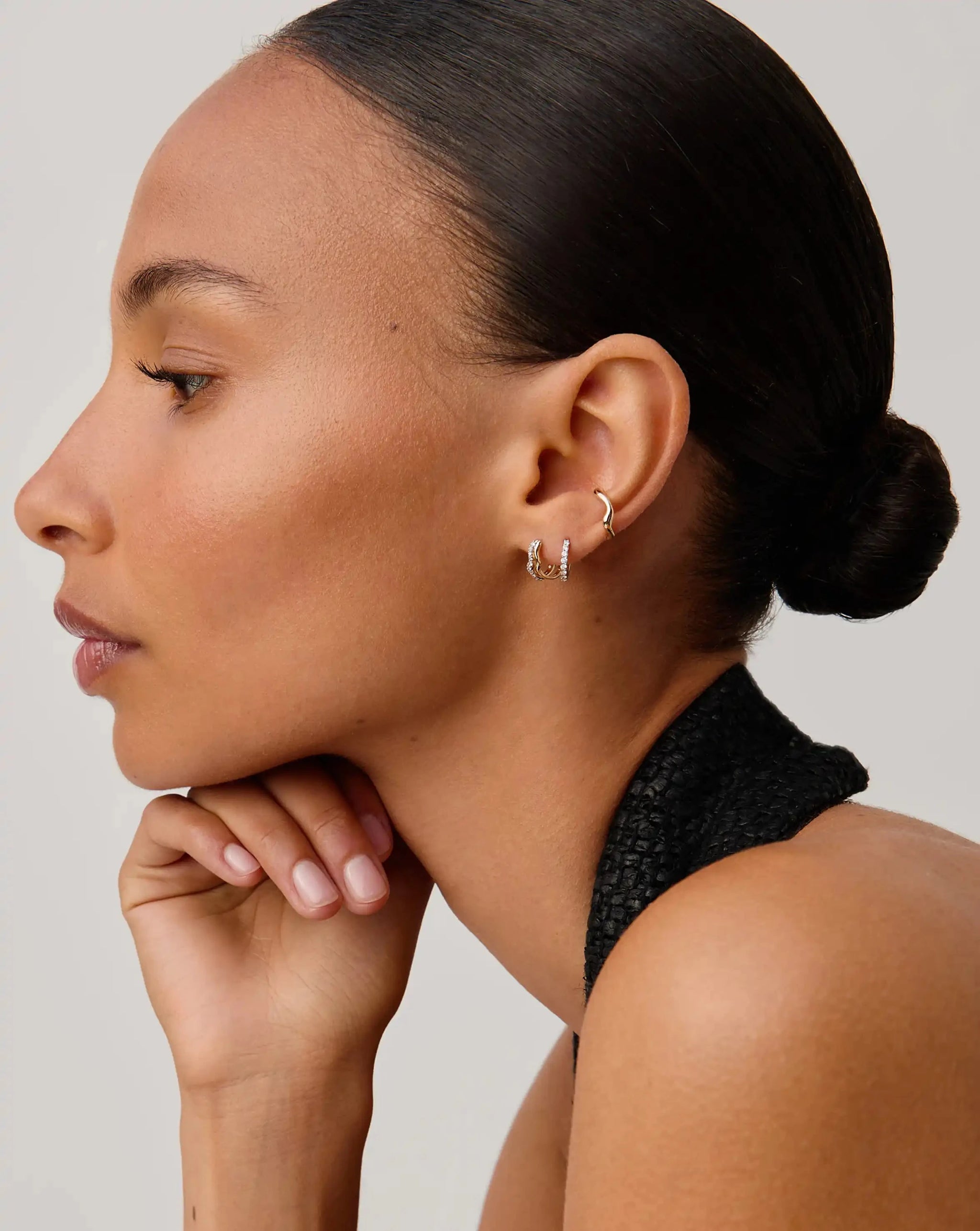 Molten Snow Fine Diamond Double Mini Hoop Earrings | 14ct Solid Gold/Diamond Earrings Missoma 