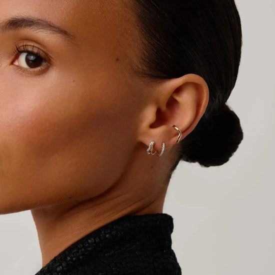 Molten Snow Fine Diamond Double Mini Hoop Earrings | 14ct Solid Gold/Diamond Earrings Missoma 