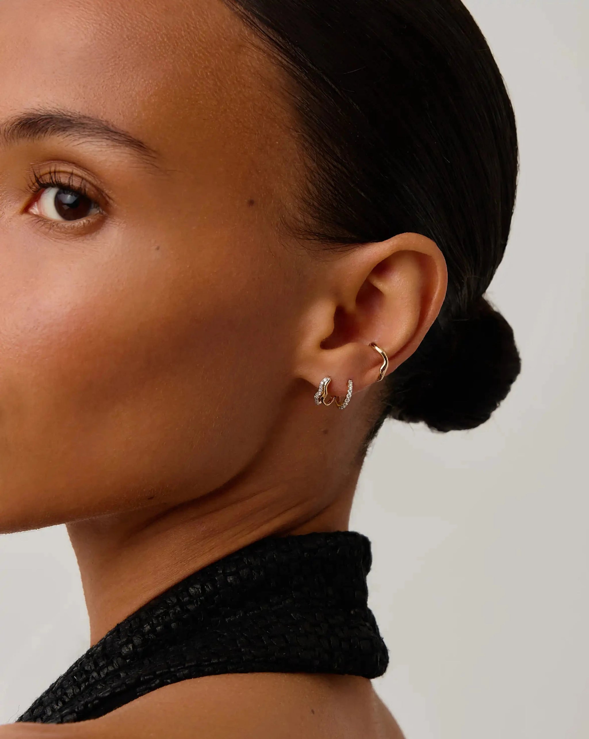 Molten Snow Fine Diamond Double Mini Hoop Earrings | 14ct Solid Gold/Diamond Earrings Missoma 