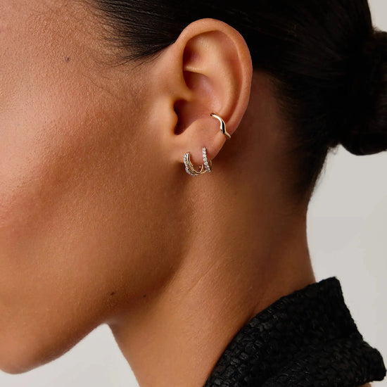 Molten Snow Fine Diamond Double Mini Hoop Earrings | 14ct Solid Gold/Diamond Earrings Missoma 