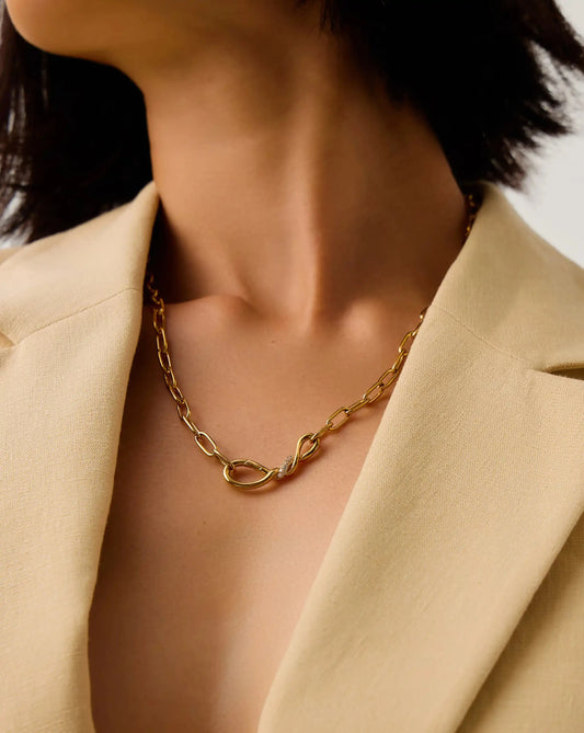 Molten Snow Paperclip Chain Necklace | 18ct Gold Plated/Cubic Zirconia Necklaces Missoma 