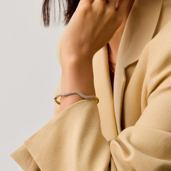 Molten Snow Ripple Hinged Bangle | 18ct Gold Plated/Cubic Zirconia Bracelets Missoma 