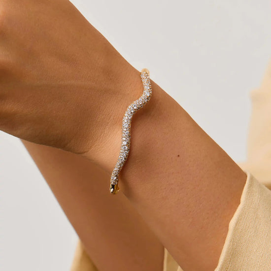 Molten Snow Ripple Hinged Bangle | 18ct Gold Plated/Cubic Zirconia Bracelets Missoma 