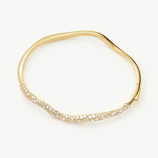 Molten Snow Ripple Hinged Bangle | 18ct Gold Plated/Cubic Zirconia Bracelets Missoma 