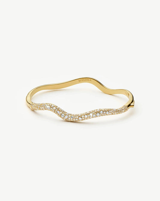 Molten Snow Ripple Hinged Bangle | 18ct Gold Plated/Cubic Zirconia Bracelets Missoma 