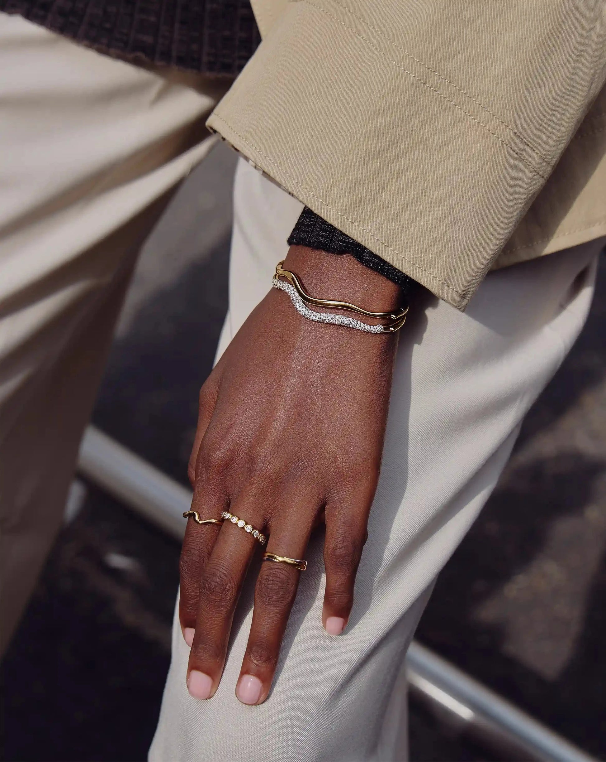 Molten Snow Ripple Hinged Bangle | 18ct Gold Plated/Cubic Zirconia Bracelets Missoma 