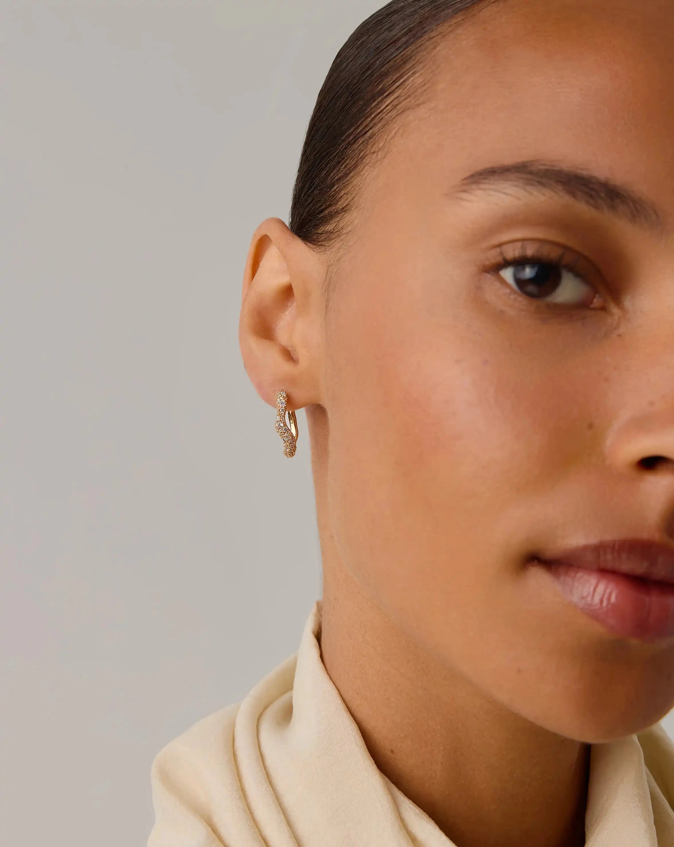 Molten Snow Small Hoop Earrings | 18ct Gold Vermeil/Cubic Zirconia Earrings Missoma 