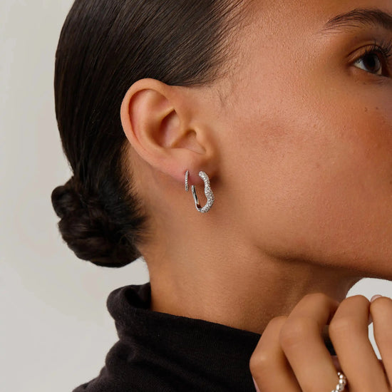 Molten Snow Small Hoop Earrings | Sterling Silver/Cubic Zirconia Earrings Missoma 