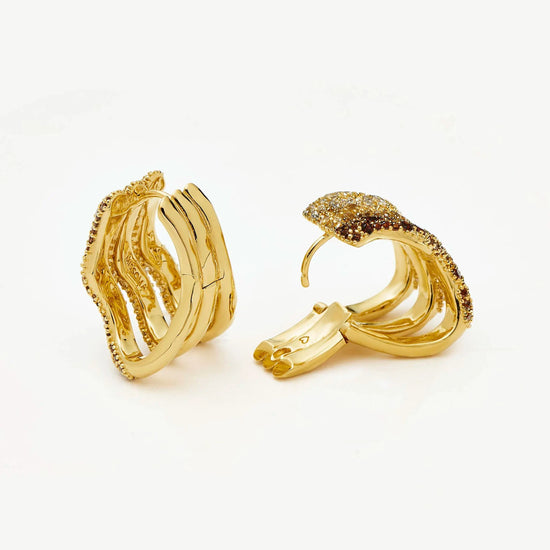 Molten Snow Triple Pavé Small Hoop Earrings | 18ct Gold Plated/Cubic Zirconia Earrings Missoma 