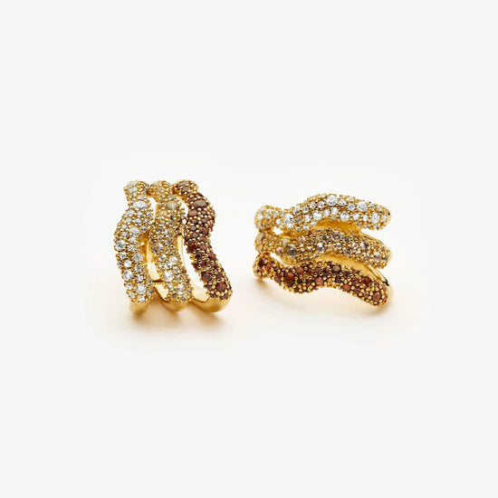 Molten Snow Triple Pavé Small Hoop Earrings | 18ct Gold Plated/Cubic Zirconia Earrings Missoma 