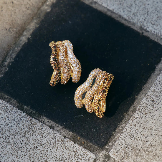 Molten Snow Triple Pavé Small Hoop Earrings | 18ct Gold Plated/Cubic Zirconia Earrings Missoma 