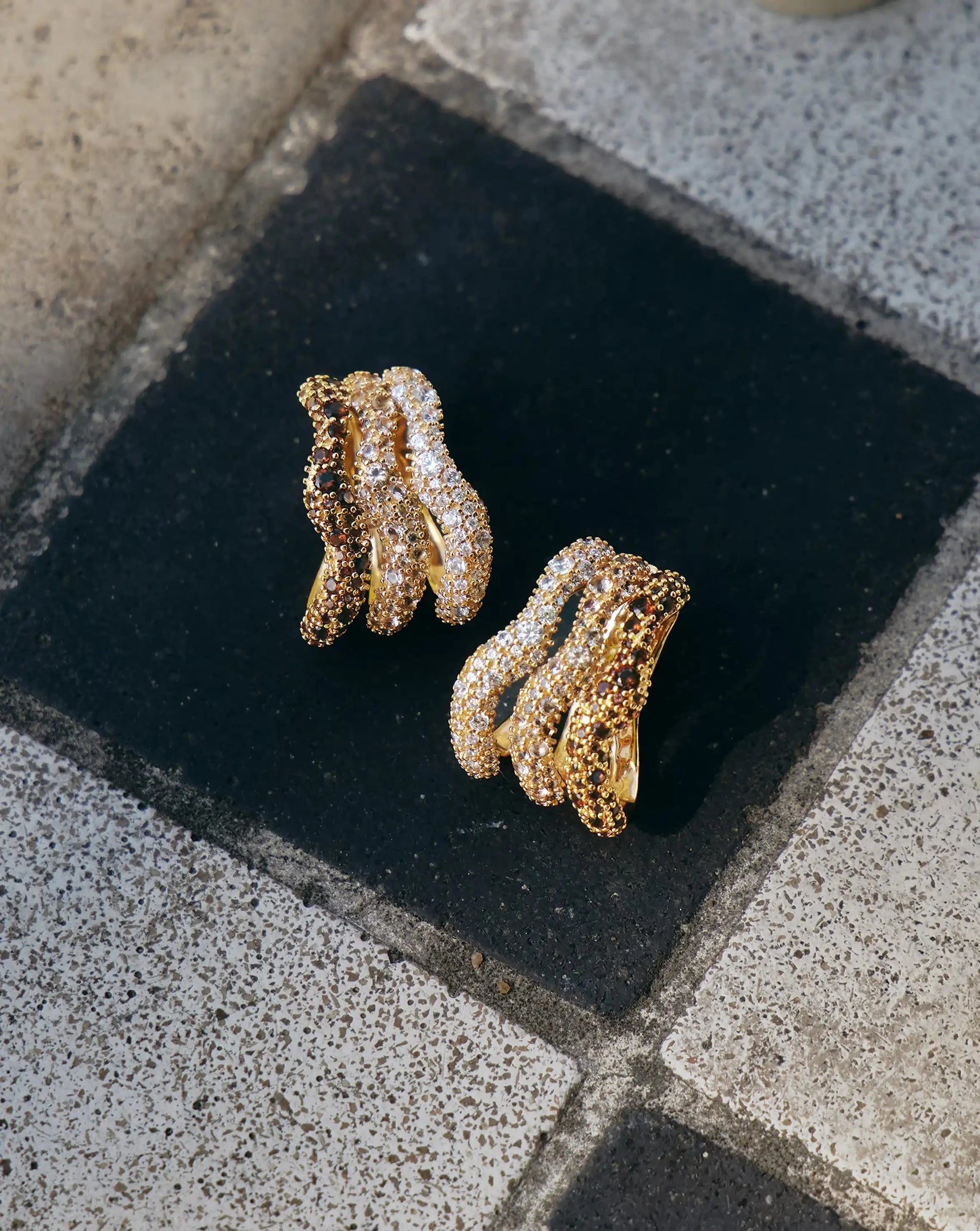 Molten Snow Triple Pavé Small Hoop Earrings | 18ct Gold Plated/Cubic Zirconia Earrings Missoma 