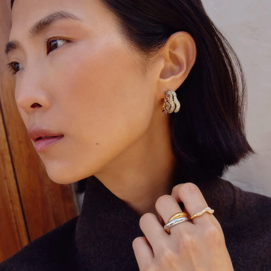 Molten Snow Triple Pavé Small Hoop Earrings | 18ct Gold Plated/Cubic Zirconia Earrings Missoma 