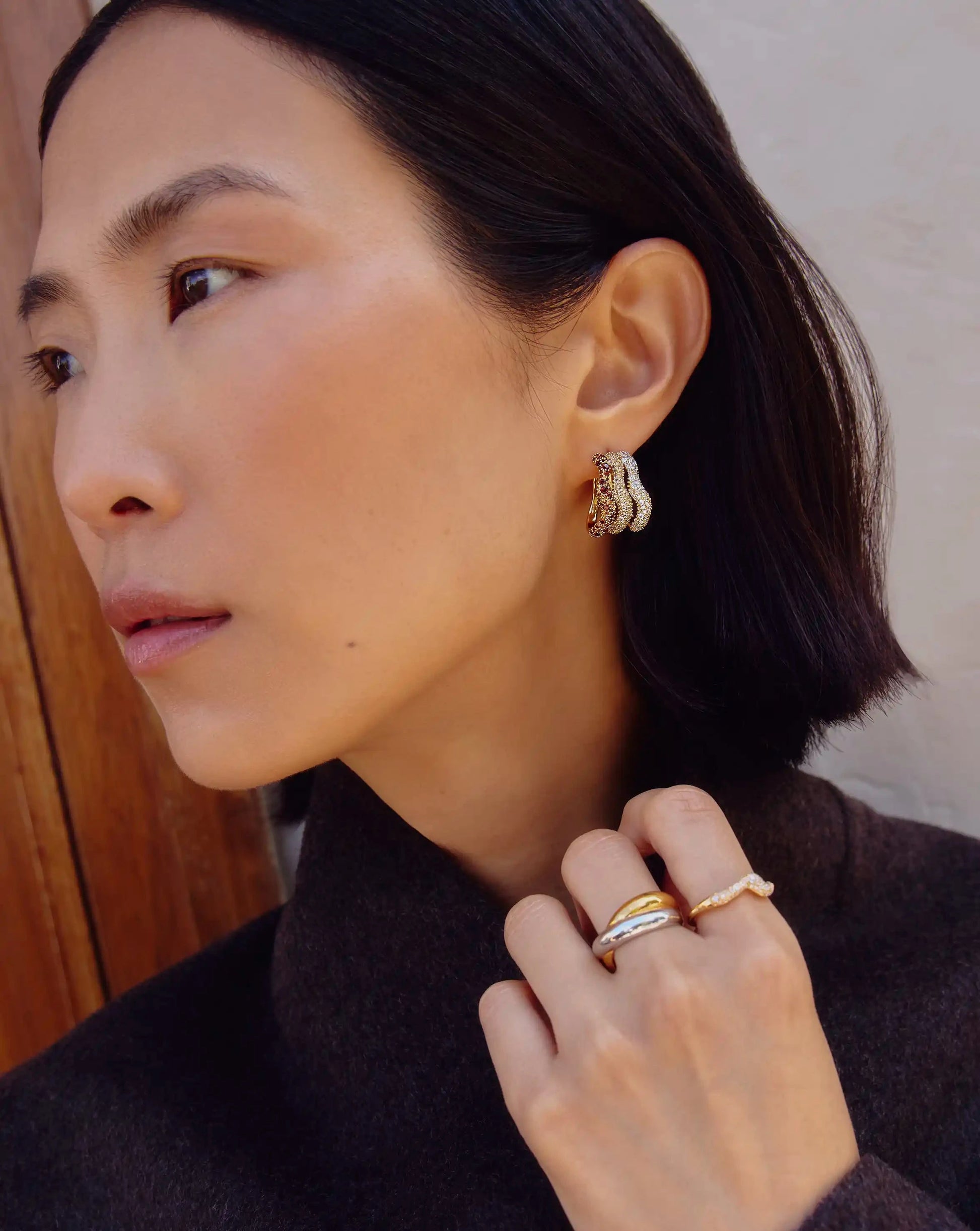 Molten Snow Triple Pavé Small Hoop Earrings | 18ct Gold Plated/Cubic Zirconia Earrings Missoma 