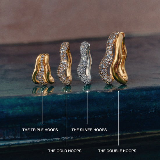 Molten Snow Triple Small Hoop Earrings | 18ct Gold Plated/Cubic Zirconia Earrings Missoma 