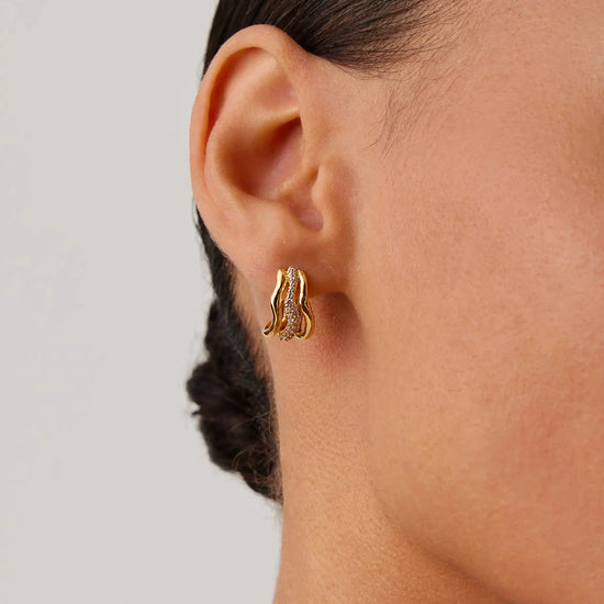 Molten Snow Triple Small Hoop Earrings | 18ct Gold Plated/Cubic Zirconia Earrings Missoma 