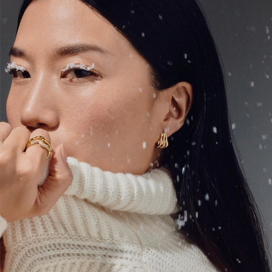 Molten Snow Triple Small Hoop Earrings | 18ct Gold Plated/Cubic Zirconia Earrings Missoma 