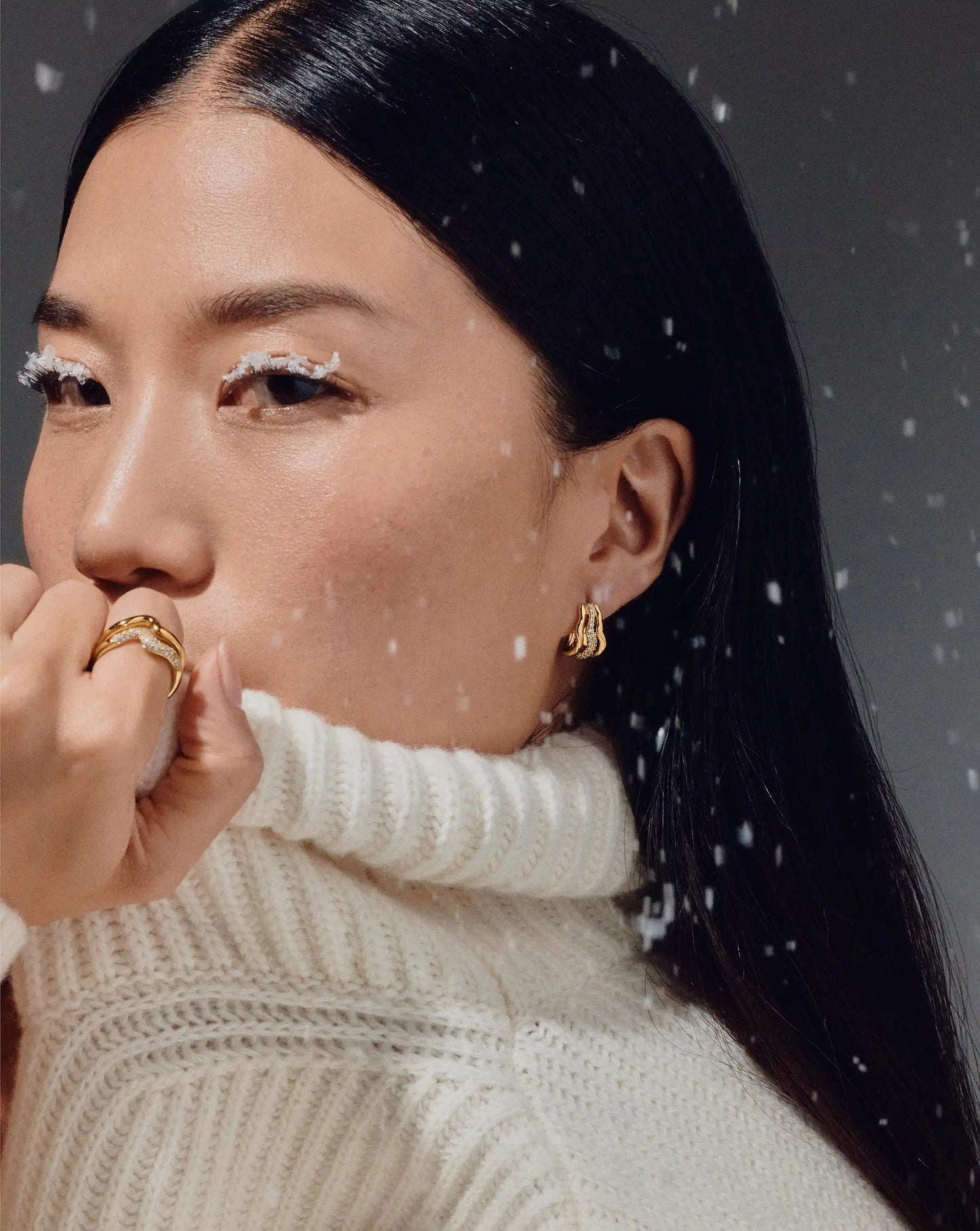 Molten Snow Triple Small Hoop Earrings | 18ct Gold Plated/Cubic Zirconia Earrings Missoma 