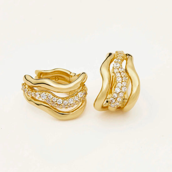 Molten Snow Triple Small Hoop Earrings | 18ct Gold Plated/Cubic Zirconia Earrings Missoma 
