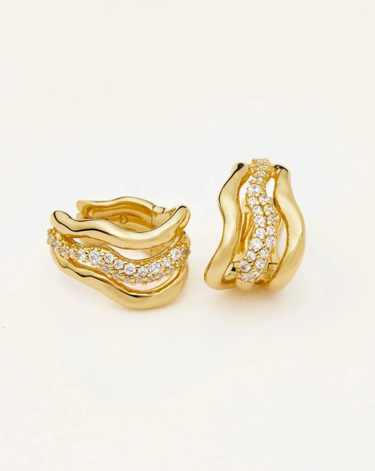 Molten Snow Triple Small Hoop Earrings | 18ct Gold Plated/Cubic Zirconia Earrings Missoma 