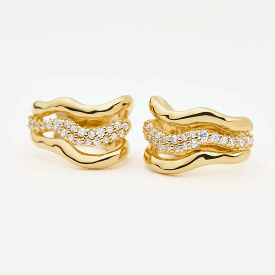Molten Snow Triple Small Hoop Earrings | 18ct Gold Plated/Cubic Zirconia Earrings Missoma 