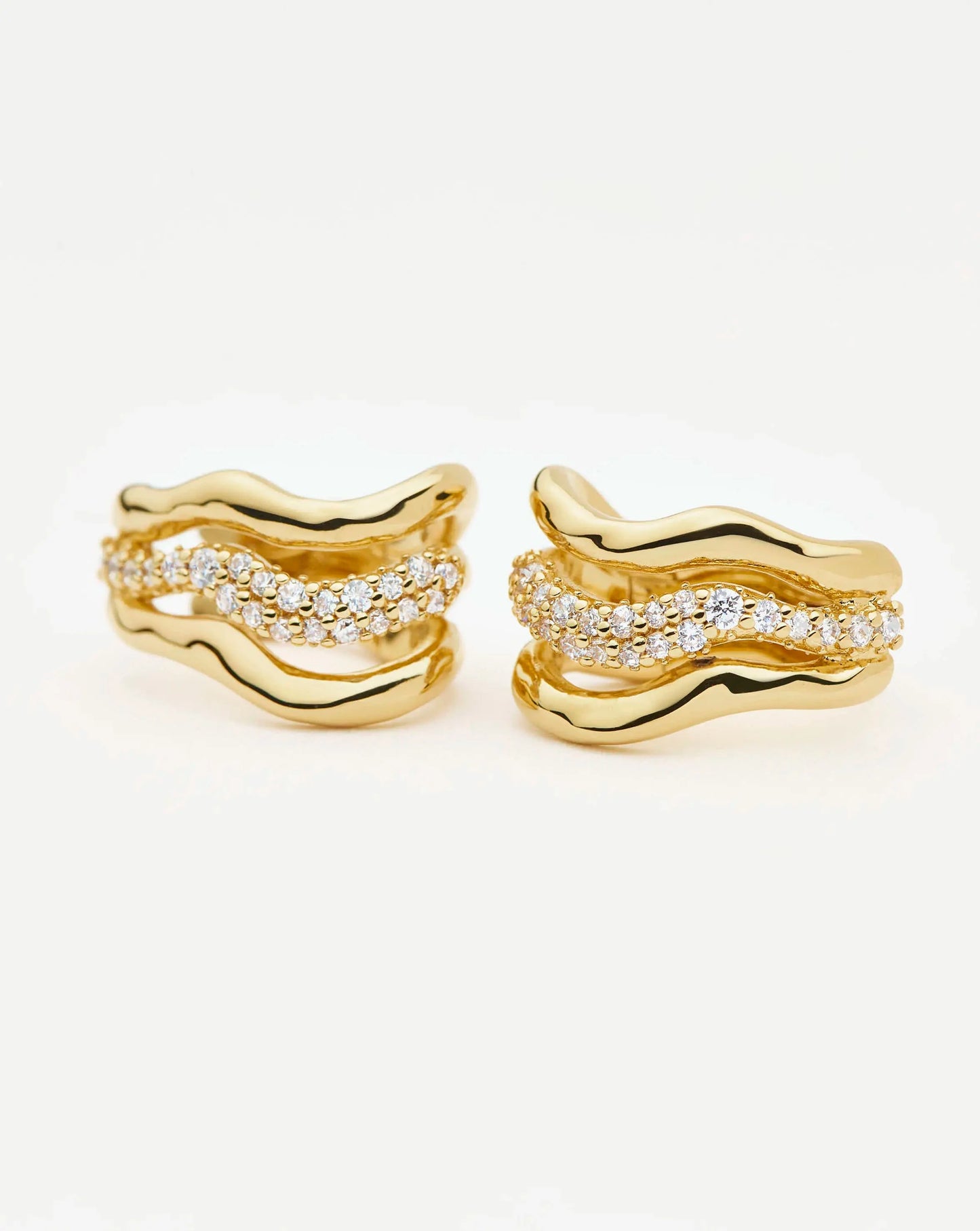 Molten Snow Triple Small Hoop Earrings | 18ct Gold Plated/Cubic Zirconia Earrings Missoma 