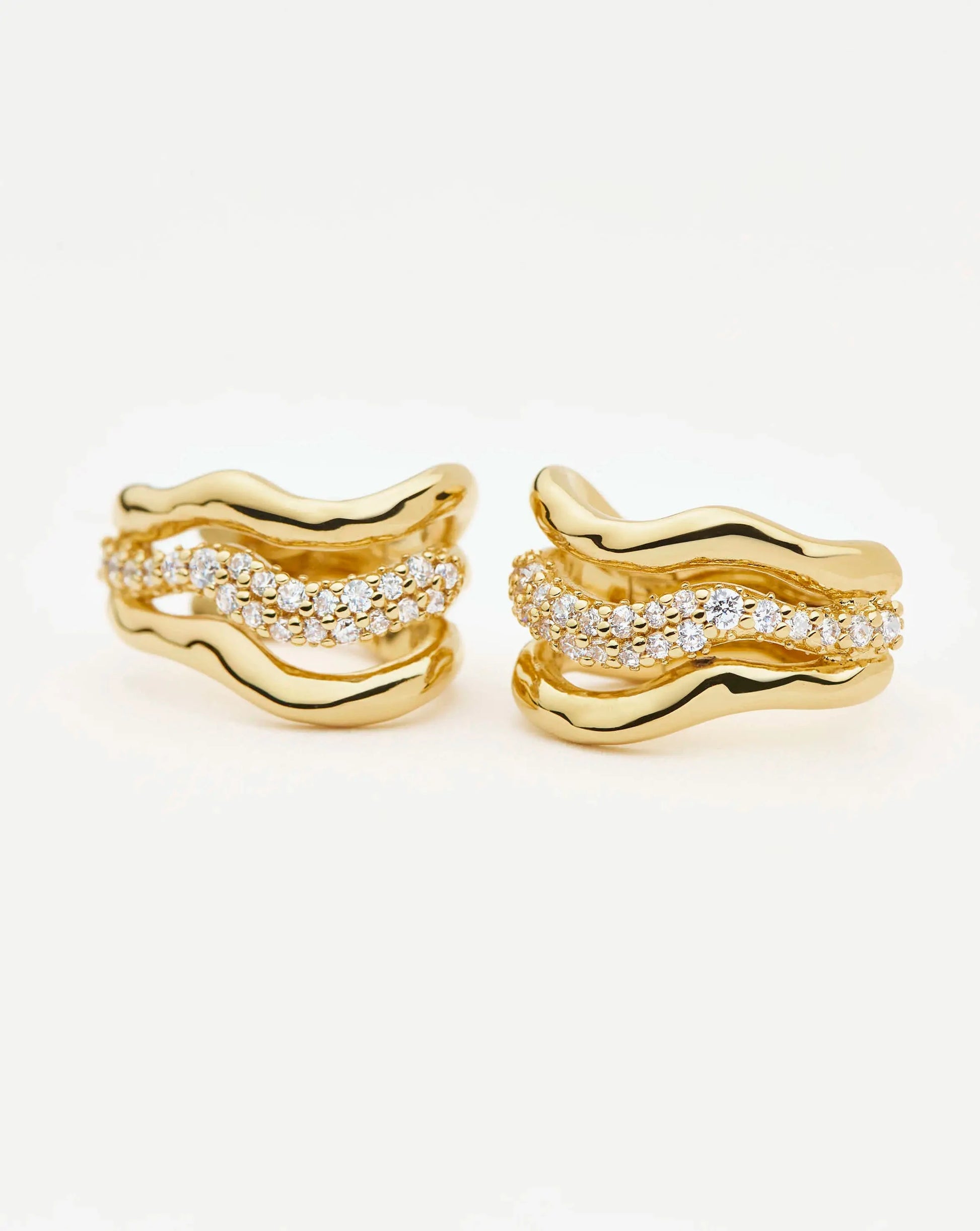 Molten Snow Triple Small Hoop Earrings | 18ct Gold Plated/Cubic Zirconia Earrings Missoma 