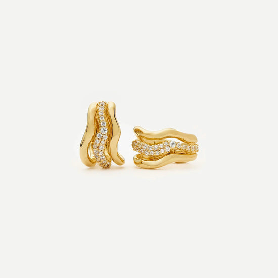 Molten Snow Triple Small Hoop Earrings | 18ct Gold Plated/Cubic Zirconia Earrings Missoma 