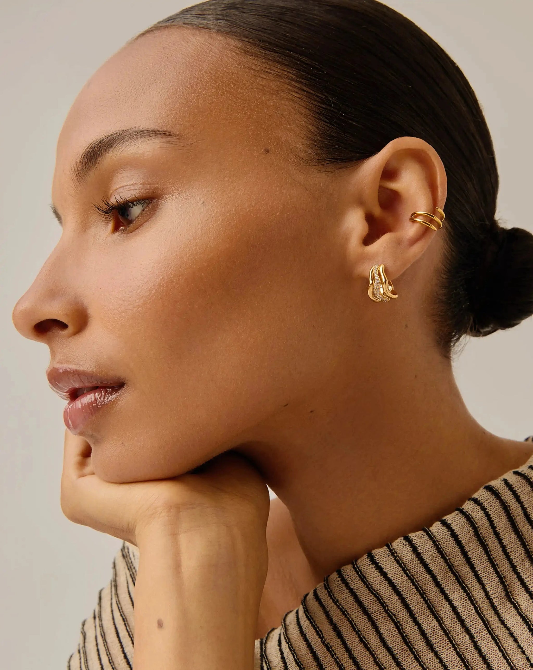 Molten Snow Triple Small Hoop Earrings | 18ct Gold Plated/Cubic Zirconia Earrings Missoma 