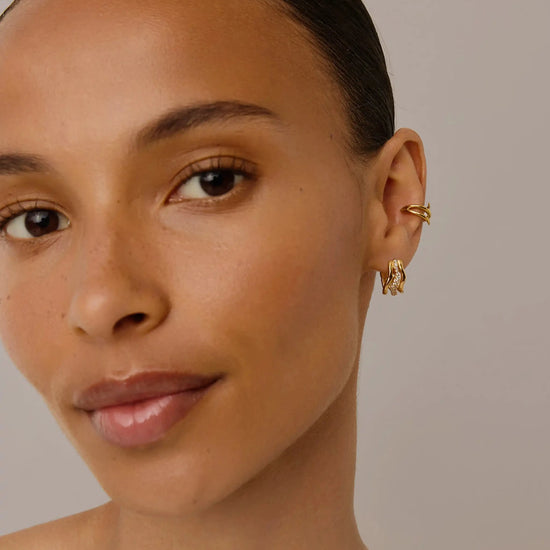 Molten Snow Triple Small Hoop Earrings | 18ct Gold Plated/Cubic Zirconia Earrings Missoma 