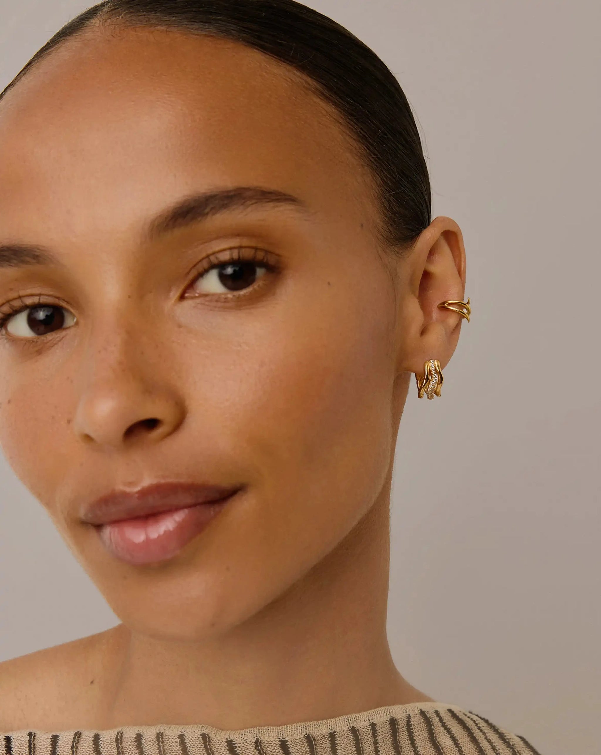 Molten Snow Triple Small Hoop Earrings | 18ct Gold Plated/Cubic Zirconia Earrings Missoma 