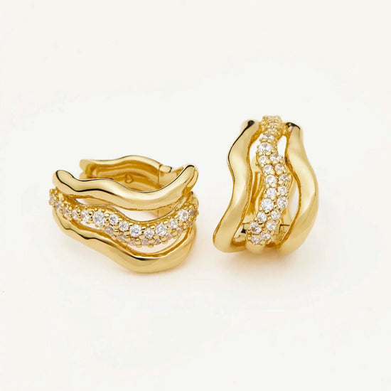 Molten Snow Triple Small Hoop Earrings | 18ct Gold Plated/Cubic Zirconia Earrings Missoma 