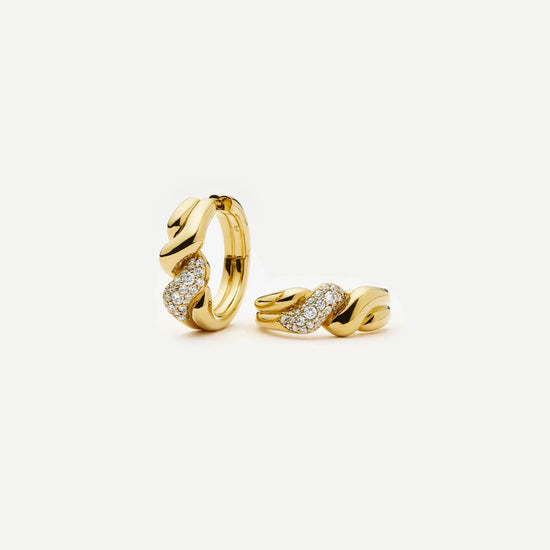 Molten Snow Twisted Small Hoop Earrings | 18ct Gold Plated/Cubic Zirconia Earrings Missoma 