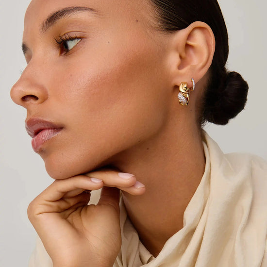 Molten Snow Twisted Small Hoop Earrings | 18ct Gold Plated/Cubic Zirconia Earrings Missoma 