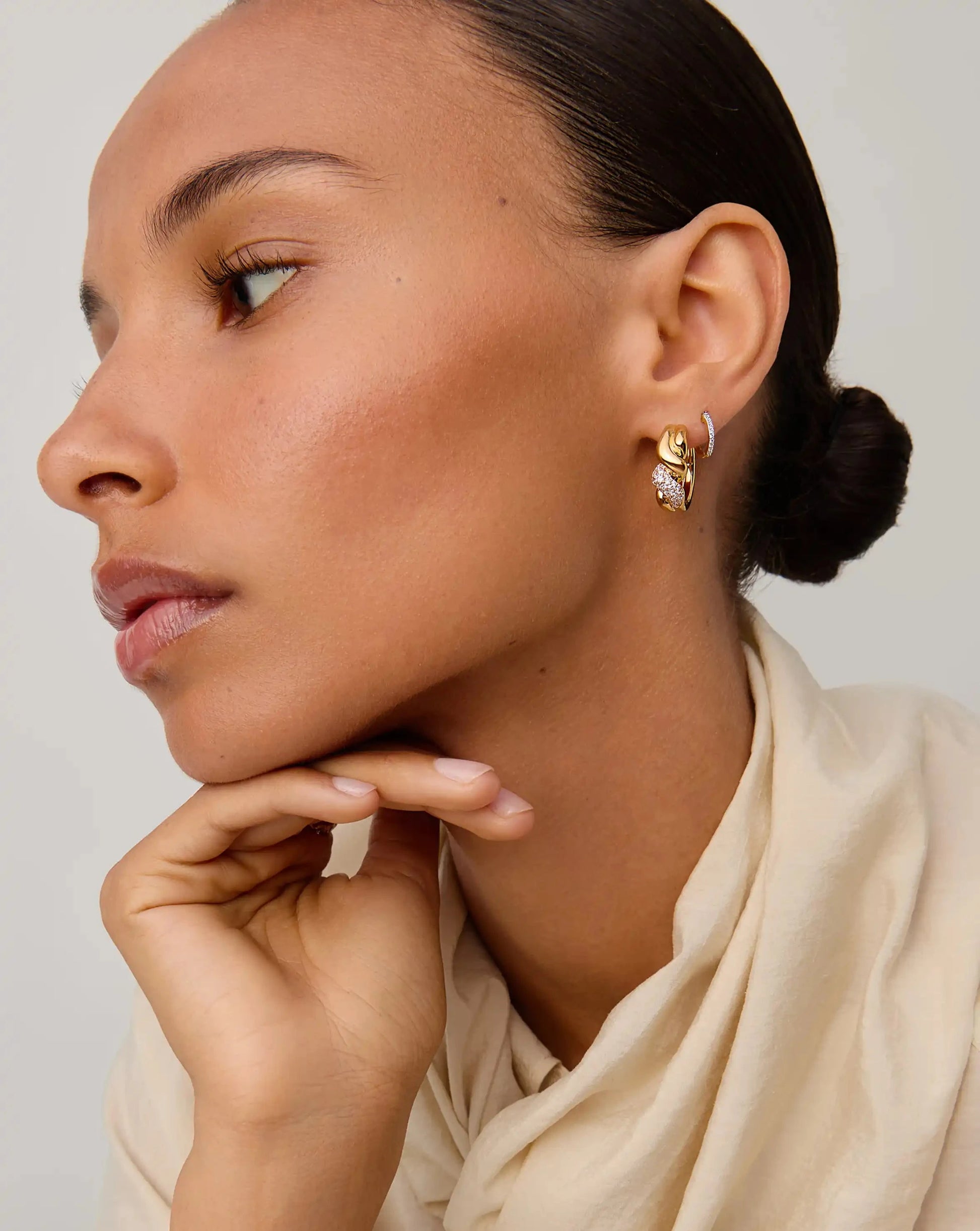 Molten Snow Twisted Small Hoop Earrings | 18ct Gold Plated/Cubic Zirconia Earrings Missoma 