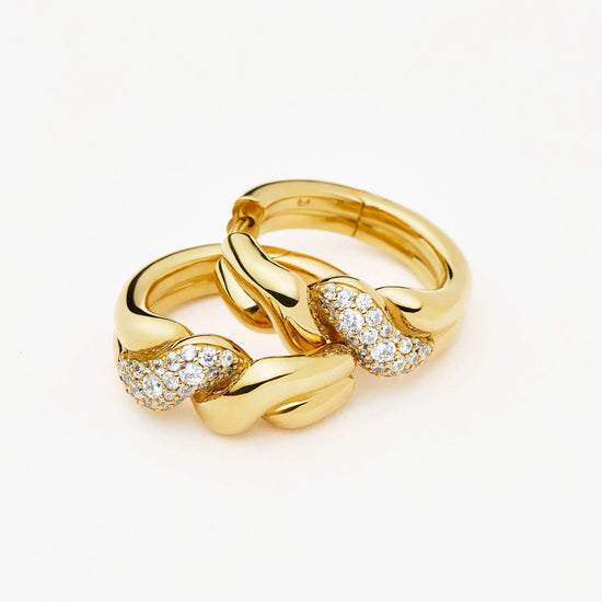 Molten Snow Twisted Small Hoop Earrings | 18ct Gold Plated/Cubic Zirconia Earrings Missoma 