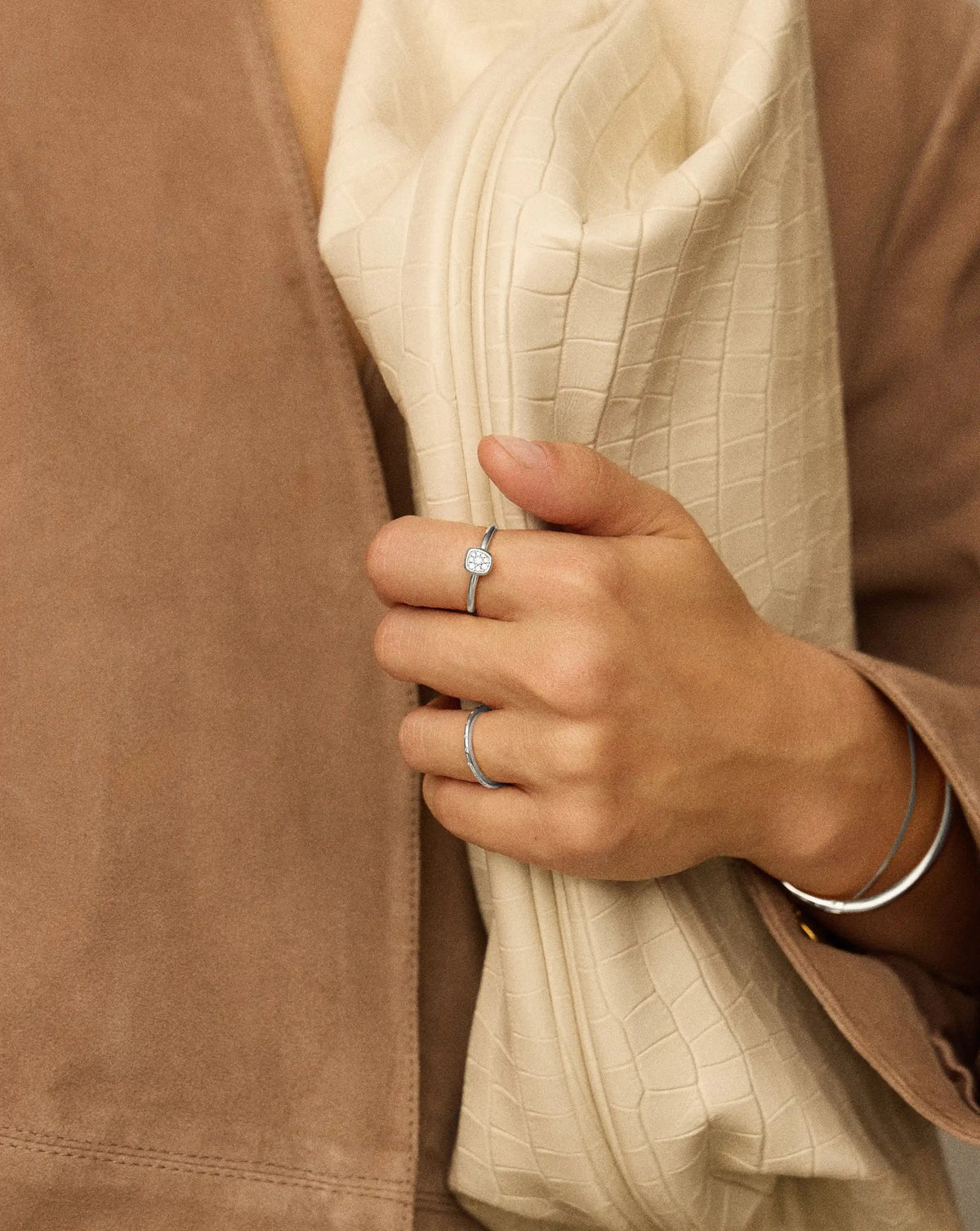 Molten Soft Square Pavé Ring | Silver Plated/Cubic Zirconia Rings Missoma 