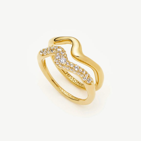 Molten Stacking Ring Set | 18ct Gold Vermeil/Cubic Zirconia Rings Missoma 