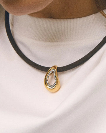 Molten Teardrop Brown Satin Cord Necklace | 18ct Gold Plated/Cubic Zirconia Necklaces Missoma 
