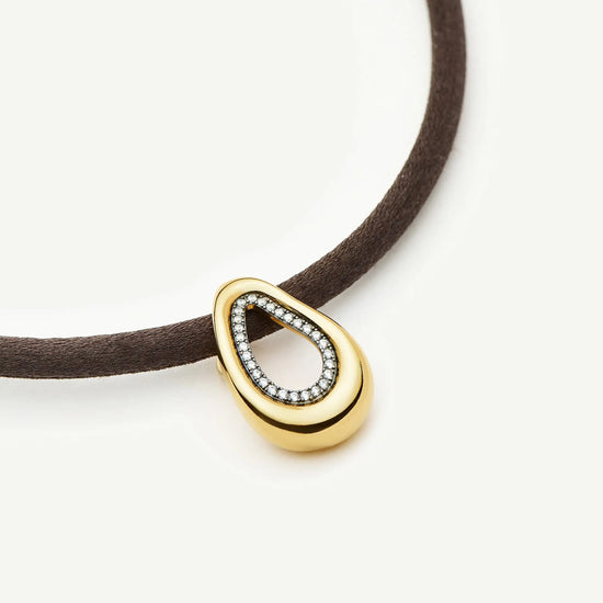 Molten Teardrop Brown Satin Cord Necklace | 18ct Gold Plated/Cubic Zirconia Necklaces Missoma 