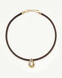 Molten Teardrop Brown Satin Cord Necklace | 18ct Gold Plated/Cubic Zirconia Necklaces Missoma 