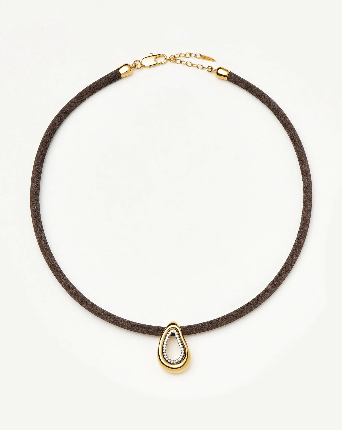Molten Teardrop Brown Satin Cord Necklace | 18ct Gold Plated/Cubic Zirconia Necklaces Missoma 