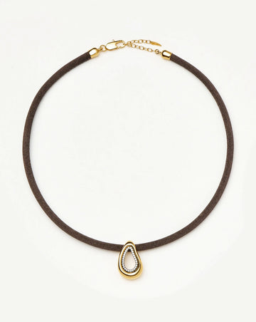 Molten Teardrop Brown Satin Cord Necklace | 18ct Gold Plated/Cubic Zirconia Necklaces Missoma 