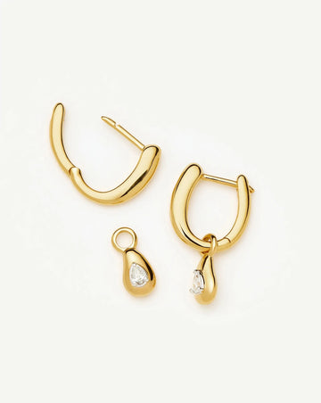 Molten Teardrop Diamond Charm Hoop Earrings | 18ct Gold Vermeil/Lab grown Diamond Earrings Missoma 