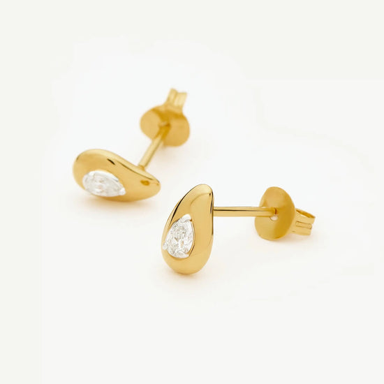 Molten Teardrop Diamond Stud Earrings | 18ct Gold Vermeil/Lab grown Diamond Earrings Missoma 