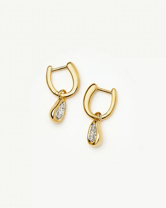 Molten Teardrop Pavé Charm Hoop Earrings | 18ct Gold Plated/Cubic Zirconia Earrings Missoma 
