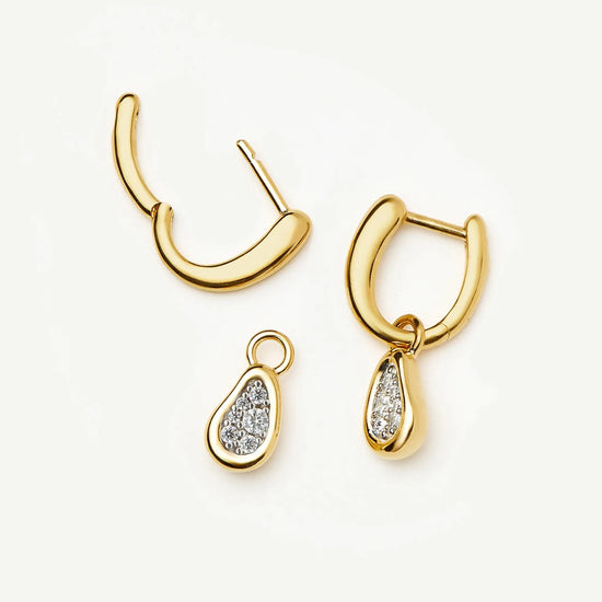 Molten Teardrop Pavé Charm Hoop Earrings | 18ct Gold Plated/Cubic Zirconia Earrings Missoma 