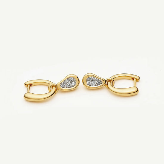 Molten Teardrop Pavé Charm Hoop Earrings | 18ct Gold Plated/Cubic Zirconia Earrings Missoma 