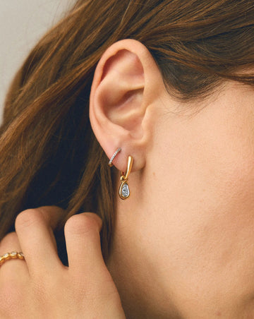 Molten Teardrop Pavé Charm Hoop Earrings | 18ct Gold Plated/Cubic Zirconia Earrings Missoma 